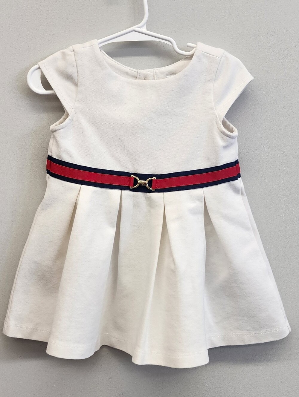 Janie and Jack 12-18M White Pleated Dress Horsebit Red Navy